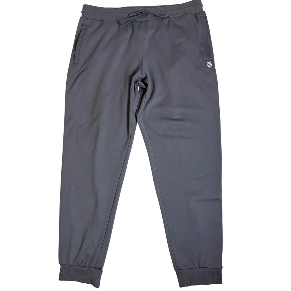 K-Swiss Mens Track Pants Gray Red Stripe‎ Joggers Ankle Zip Pockets Large